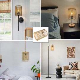 Tall Lampshade, Rattan Drum Lampshade for Table Lamps Floor Lamp,boho Lamp Shade, Easy Assembly Replacement Lampshade,5.9" Top X 5.9" Bottom X 7.88" High,white/beige