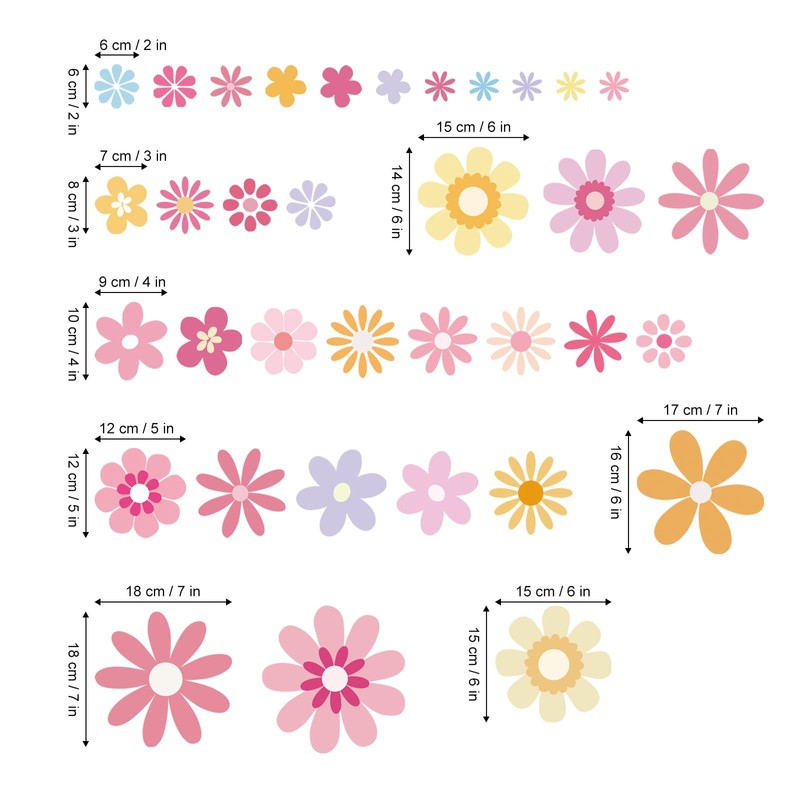 FUFUQUARE 8 Sheets Boho Pink Yellow Daisy Flower Wall Stickers