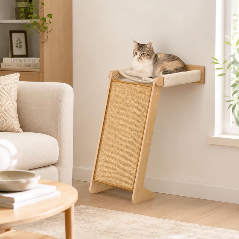 Wall Mounted Cat Scratcher with Hammock, 2-in-1 Cat Wall Furniture