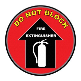 Do Not Block Floor Decals Fire Extinguisher Red Black Anti-Slip Round Shape Lifestyle Industrial Signs Stickers 24Inches Longer Side