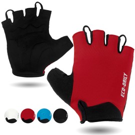 Eco-daily Cycling Gloves for Men Women Half Finger Mtb Mountain Bike Cycle Gloves Anti-Slip Shock-Absorbing Breathable, Black/Red S