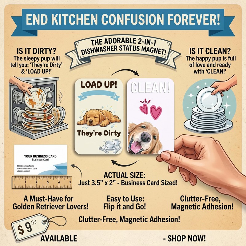 Cute Dishwasher Magnet Clean Dirty Sign - 3.5" x 2.3"