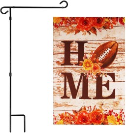 UD_G128 Combo Pack: Garden Flag Stand Black 36 in x 16 in & Garden Flag Everyday Decoration Home Football on Rustic Wood 12"x18"