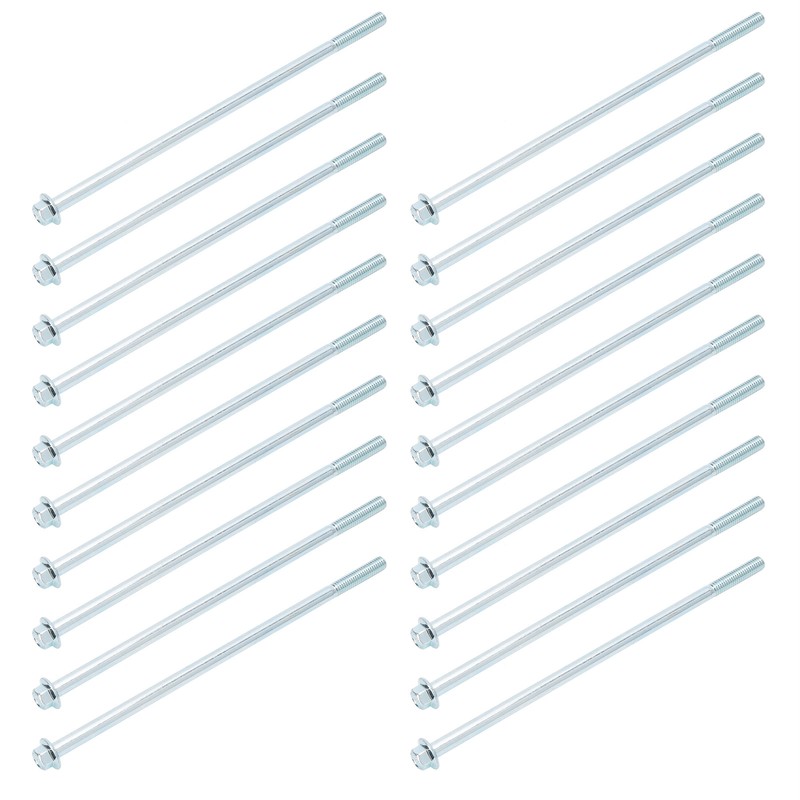 20Pcs M6x160 Long Screw Iron Hex Flange Threaded Bolt Fastener