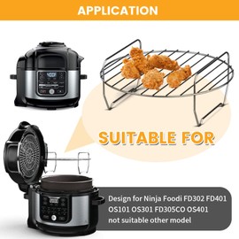 Air Fryer Basket for Ninja Foodi FD302 FD401 OS101 OS301 FD305CO OS401, Replacement 9.2''*9.2'' Stainless Steel Air Fryer Accessories Roasting Steamer Grill Racks, Dishwasher Safe