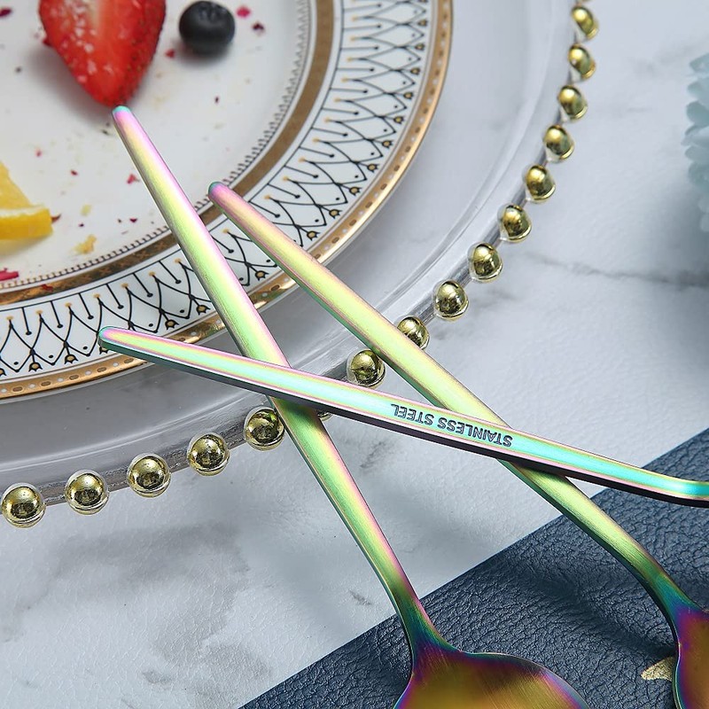 Matt Rainbow Dinner Spoons 6 Piece, 8.1'' Stainless Steel Tablespoons,