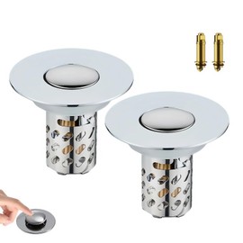 2Pcs Pop-Up Bathroom Sink Drain Strainer | Stainless Steel Anti-Clog Sink Stopper with Removable Hair Catcher Basket, Universal Drain Filter for Showers & Bathtubs (Stainless-Slanting net)