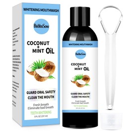 Natürliches Kokosöl, Aufhellendes Öl Mundspülung, Mundziehöl mit Kokosnuss & Pfefferminzöl mit Zungenschaber, Mundspülung für Frischen Atem Zahnaufhellung und gesünderes Zahnfleisch und Zähne 8 Fl.oz