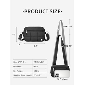 WESTBRONCO Small Crossbody Bags for Women Nylon with Adjustable Strap, 4 Zipper Crossbody Purse, 1L Shoulder Bag for Travel, Black-new