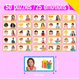 Feelings & Emotions Puzzle Cards, 50PCS Puzzles with Different Moods-Learn to Identify Various Feelings, Learning Toy for Kids with Autism, ADHD -Educational Tools for Therapy, Classroom, Home Use