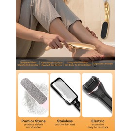 Beyond The Cream Veins Grain Foot File, Nano Glass Foot File, Hard Skin Callus Remover, Professional Pedicure Tool, Anti-Slip Handle Rope & Storage Bag, Ideal Gift for Beauty & Fitness Lovers, Golden