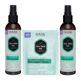 HASK Invigorating TEA TREE OIL 5-in-1 Leave In Conditioner Duo (6oz-Qty 2) & Deep Conditioner Packette, Aluminum-Free, Sulfate-Free, Paraben-Free, Color Safe, for All Hair Types