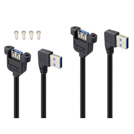 HCFeng USB 3.0 Right Angle Male to Female Extension Cable USB 3.0 A Left Elbow Male to USB 3.0 A Panel-Mount Female Adapter USB 3.0 Male to Female Data Cable - Black [30cm/1ft-2pack/left Elbow]