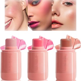 Pocket Blush Stick, 3-In-1 Natural Matte Blush Cream Blush Stick for Eyes, Cheeks & Lips, Blends Perfect for Skin Portable Multipurpose Long Lasting Waterproof for Women，Moisturizing Formula（3Pcs）