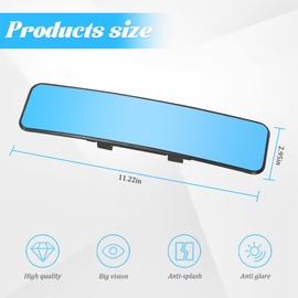 TNAIYH Car Rear View Mirror, 11.2" HD Clear Panoramic Convex Wide Angle Vehicle Rearview Mirror Extender to Reduce Blind Spot, Anti-Glare Clip-on Auto Interior Accessories, Universal Fit (Blue)
