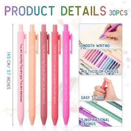 Janlaugh 30 Pcs Inspirational Pens Bulk Quotes Motivational Pens Ballpoint Pens with Stylus Tip Fine Point Smooth Writing Pens Funny Positive Thank You for Coming Gifts Men Women Office, Black Ink