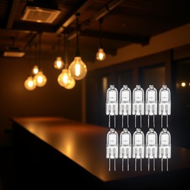 10Pcs Warm White Halogen Light Bulbs, 12V 20W Dimmable G4 Bulb, T3 Bi-Pin G4 Base Halogen Bulb, Capsule Xenon Lamp, JC Type G4 Light Bulbs for Under Cabinet Puck Light, Chandeliers, 2800K