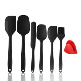 EGYCUSE Food Grade Silicone Spatula, Mixing High Heat Resistant Non Stick, Silicone Rubber Spatula Set for Baking, Cooking, Dishwasher Safe BPA-Free, with mini rubber oven gloves Set of 6 (Black)