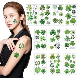 St Patrick's Day Tattoos, St Patricks Day Accessories, St.Patrick's Day Green Shamrock Face Decoration Temporary Tattoos Stickers, Saint Patricks Day Tattoos, Art Make up Lucky Irish Party Favor Decor