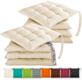 Gräfenstayn® Set of 8 Seat Cushions 40 x 40 x 3 cm with Straps for Indoor and Outdoor Use with Oeko-Tex Seal (Cream)