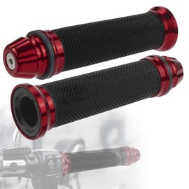 Motorcycle Handlebar Grips Pack of 2 Motorcycle Grips 1 x 22 mm + 1 x 24 mm (7/8 1 Inch) Grips Motorcycle Motorcycle Grips Rubber Grips Aluminium for Scooters Mopeds (Red)