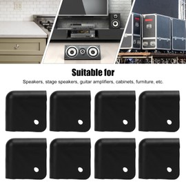 8pcs Iron Corner Protectors for Speakers, Guitar Amps & Cabinets - Heavy Duty Corner Guards with Shock Absorbing Bumpers for Stage, Furniture & Home Gear (Black)