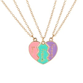 POYAMUSE Colorful Pendant Necklace Set, BFF Necklaces for 3, Friendship Necklace Set for Best Friends (BFF-Gold)