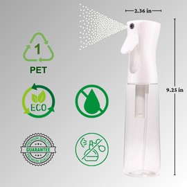 Spray Bottle, Continuous Spray Bottle for Hair (10.1oz/300ml) Nano Fine Plastic Water Mist Sprayer for Skincare, Hairstyling, Cleaning and Disinfection, Pet Grooming, & Plant Care (Pack of 1)