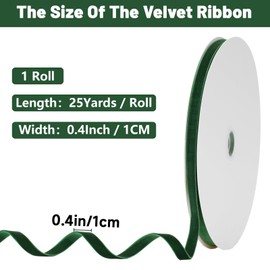 joycraft Dark Green Velvet Ribbon, 3/8Inch Double Sided Velvet Gift Ribbon, 25Yds Gift Wrapping Ribon Roll, Vintage Velet Satin Ribbon, Solid Color Velvet Ribbon for Gift Wrapping, Bow, Bouquets