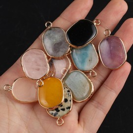 Zotoone 8pcs Natural Stone Pendant Square Shape Agate Quartz Healing Crystal Stone Charm For Jewelry Making DIY Necklace
