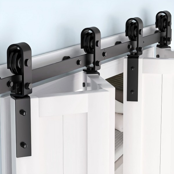 72"/6Ft Bifold Sliding Barn Door Hardware Track Kit, Bi-Folding Barn