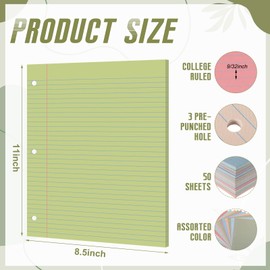 PerKoop 600 Sheets Loose Leaf Paper 8.5" x 11" Colored Filler Paper 12 Pack Lined College Ruled Paper 3 Hole Punched Notebook Paper for Office School Supplies (Earthy Color)