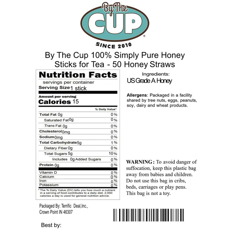 By The Cup 100% Simply Pure Honey Sticks for Tea