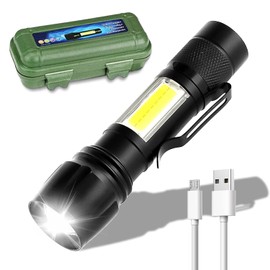 Linterna USB recargable de alto lúmenes linternas con zoom con luces laterales de mazorca, linterna LED con función telescópica, linterna de mano...  