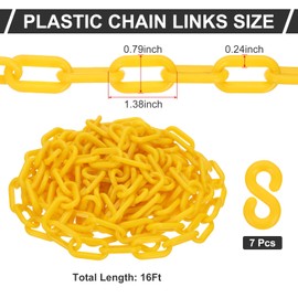 PATIKIL Yellow Plastic Chain, 16 ft 6mm Safety Barrier Chain for Crowd Control, Queue Line, Parking, Fence, Gate, Concert, Construction Site and Decoration