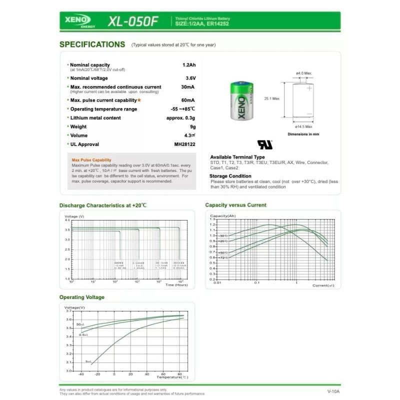 Battery 2 PACK - Xeno XL-050F 3.6V 1/2 AA 1.2Ah