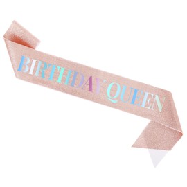 Aeaocvo Birthday Sash for Women, Rose Gold Glitter Birthday Queen Sash, Happy Party Supplies and Decorations for Women Girls