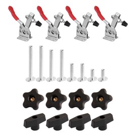 POWERTEC Toggle Clamp and T Track Knob Kit Woodworking Tools for T Track | 4PK, 300 lbs Holding Capacity, 201B Quick Release Horizontal Clamps & Set of 16 T Track Bolts and knobs (72116)