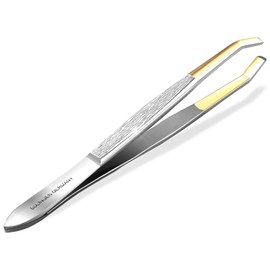 Plucking tweezers from Solingen made in Germany eyebrow tweezers for facial care for plucking eyebrows, beard hair or small hairs for men and women (cranked / gold-plated)