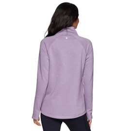 RBX Women's 1/4 Zip Mock Neck Fleece Sweatshirt, Wrap Front Breathable Fleece Top with Pockets Long Sleeve Relaxed Fit Fleece Sweater for Women with Thumbholes Smoke Lavender L
