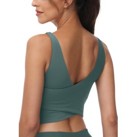 Longline Sports Bras for Women: V-Neck Built-in Bra Compression Padded Wirefree Crop Top for Yoga Gym Workout Teal Blue