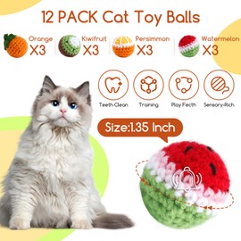 12 Pack Cat Ball Toys with Bell Inside, 1.35 Inch Hand-Knitted Wool Yarn Balls for Indoor Cats, Interactive Kitten Toys for Chasing, Boredom Relief & Self Play (Assorted Colors)