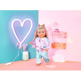 BABY born Aqua 832622 Leisure Suit 43 cm Doll Clothes Set Consisting of Colourful Leisure Jacket with Turquoise Shiny Leggings and Hanger