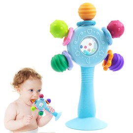VViN Suction Cup Toy Baby for High Chair, Biting Toy Baby from 3 Months, Baby Rattle Toy, Montessori Early Education Motor Skills Toy, Baby Toy for Babies from 3-6 Months (Blue)