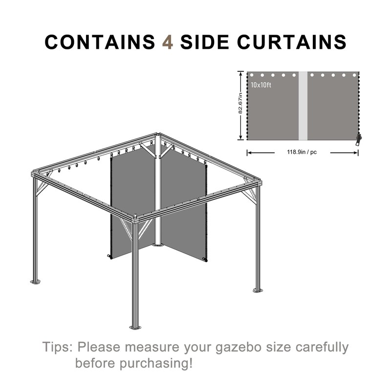 BPS 10' x 10' Gazebo Privacy Curtains with Double Zipper,