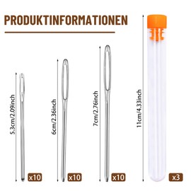 30 Pieces Sewing Needles Set, 3 Sizes Large Eye Needles, Leather Sewing Needles Set for Hand Sewing Leather Crafts