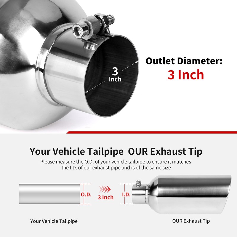 Richeer 3 inch Inlet Exhaust Tip, 6” Outlet 15” Overall