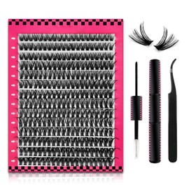 DIY Wimpern Extensions Set,280 Stücke Individuelle Cluster Lashes,Cluster Wimpern Natürlich mit Wimpernkleber und Siegel,7 Tage Halt Wimpernverlängerung Kit mit Applikator(50D, D-9-16mm)