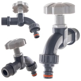 KADAX Outlet Tap 3/4 Inch Plastic Garden Tap with Ergonomic Handle and Hose Connector for Outdoor Use (Grey)