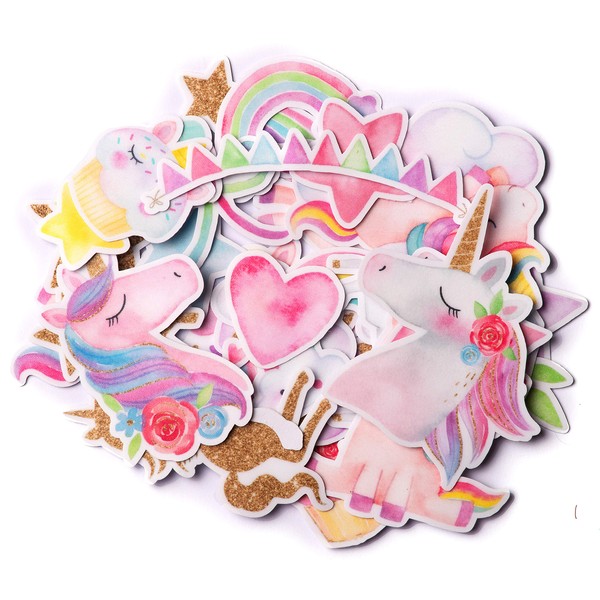 Navy Peony Magical Rainbow Unicorn Stickers (34 Pieces) | Cute Sticker Pack for Party Favors and Scrapbooking | Waterproof Princess Stickers for Girls